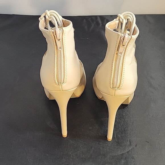 BRAND NEW GLAZE CHIC LACE UP CAGED ALMOND TOE STILETTOS BOOTIES - Picture 7 of 13